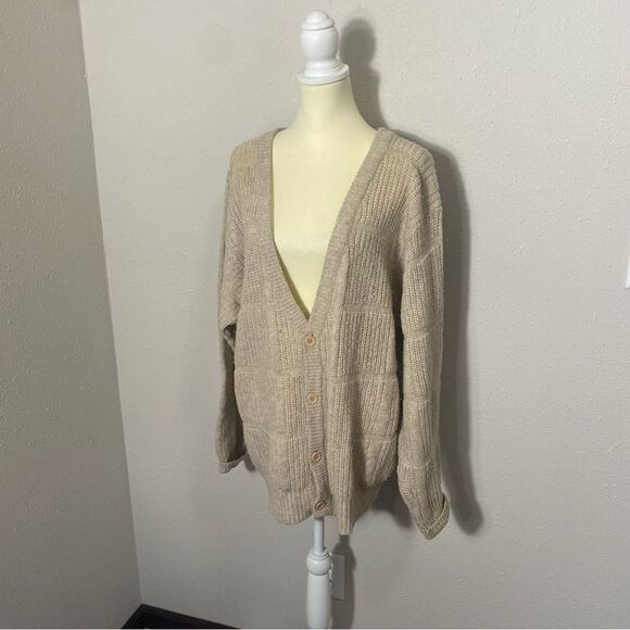 Vintage Inc Wool Blend Button Front Ribbed Tan Cardigan Women's Size Large - Picture 13 of 15